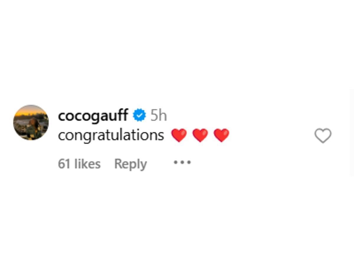 Gauff's comment on Instagram